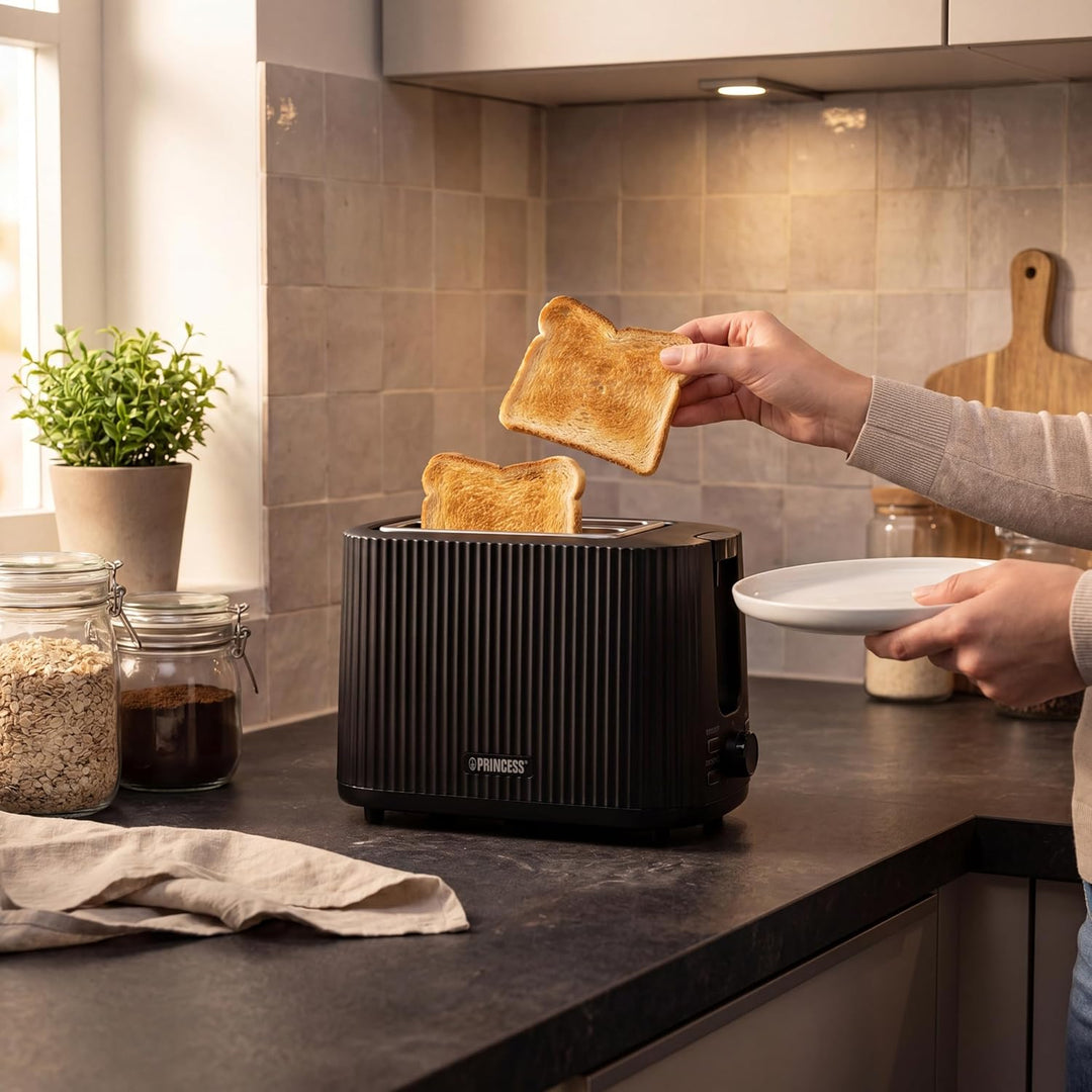 Princess Toaster Wave Edelstahl-Optik, 2 Scheiben, 7 Bräunungsstufen, Auftau- und Aufwärmfunktion, K