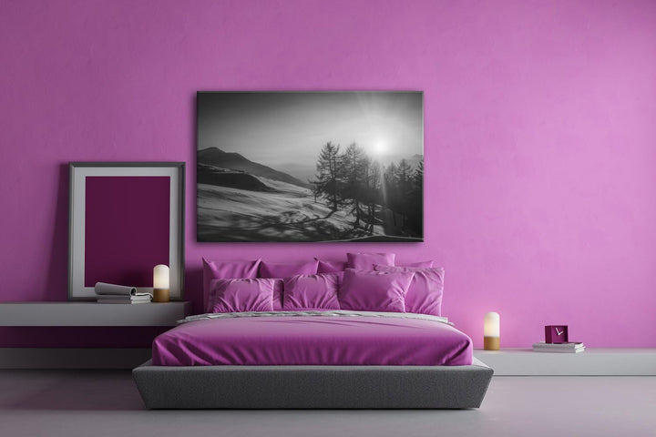 deyoli Sonnenaufgang in den schneebedeckten Bergen Format: 80x60 Effekt: Schwarz/Weiss als Leinwand,