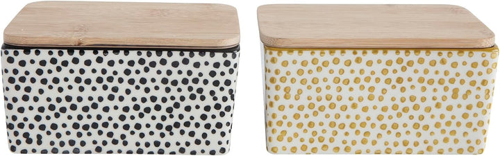 Bloomingville 2x Butterdose Gatherings, Keramik, 13 L x 7 H x 9 B cm, in Gelb und Schwarz