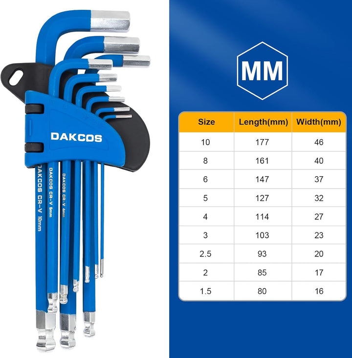 DAKCOS 18 tlg Torx Innensechskantschlüssel mit Griff TX & HX Winkelschlüssel | T10-T50 & 1,5mm-10mm
