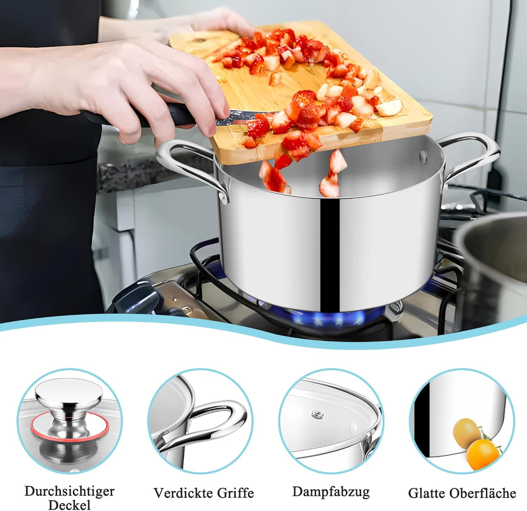 HaWare Kochtopf, 20cm Topf Induktion aus 3-Lagen Edeastahl, 3,3L Kochtöpfe Nudeltopf mit Glasdeckel