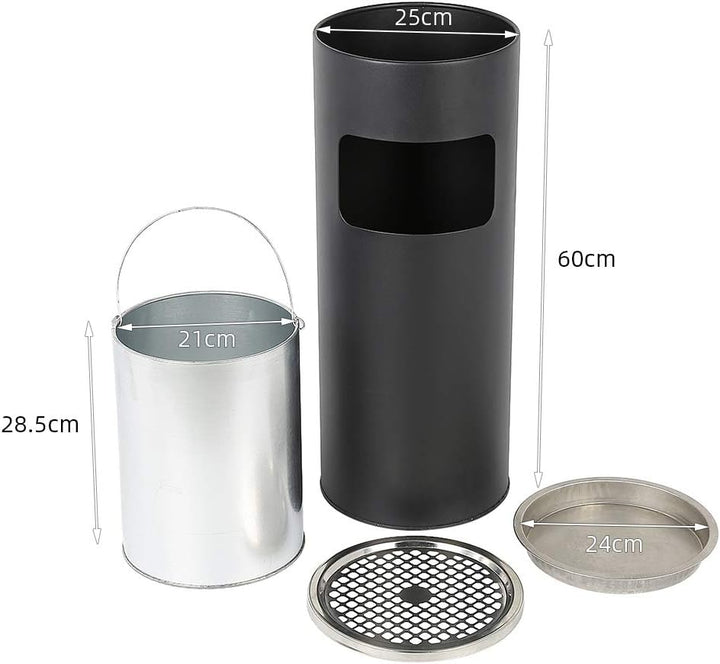 Standaschenbecher mit Papierkorb | Für Aussen und Boden mit Stahlgitter (Schwarz-1 Stück, 25 * 25 *