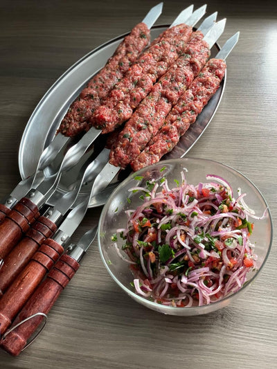 6 Edelstahl Grill-Spiesse mit Holzgriff - 60cm lang / 2cm breit / 2mm Stark - Lula Lulu Kebab Adana