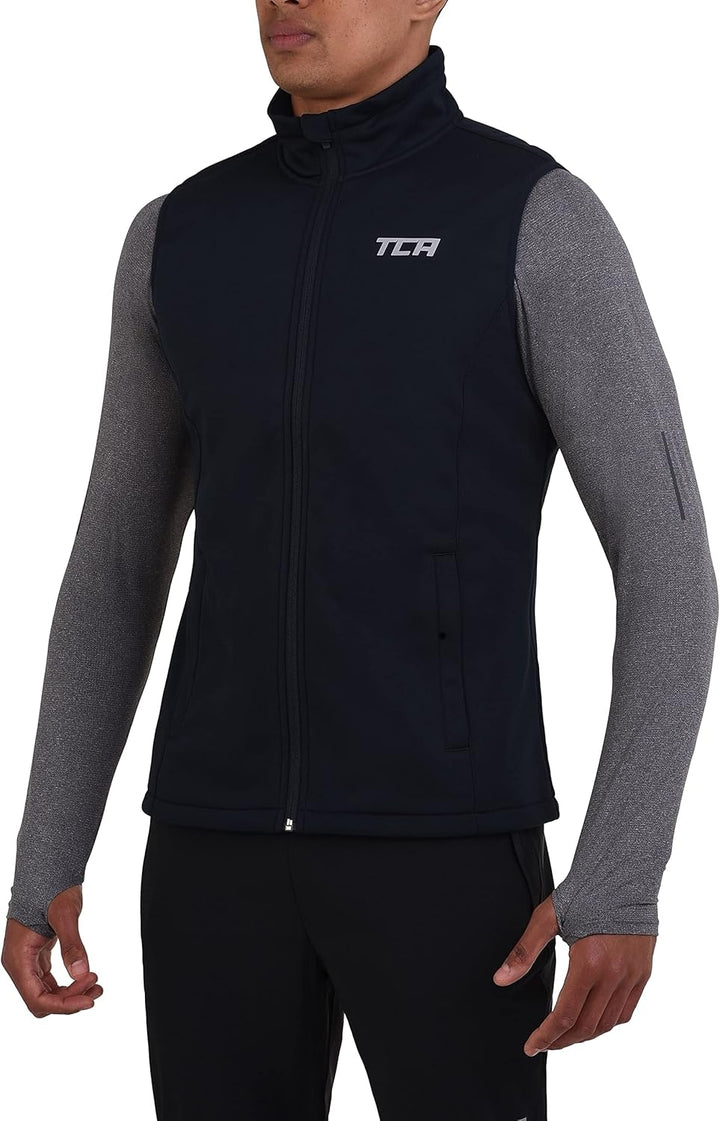 TCA Herren Flyweight winddichte Lauf- und Fahrradweste mit Reissverschlusstaschen S Mitternachtsblau