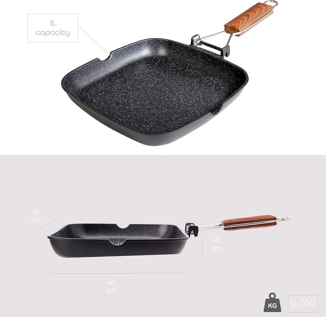 WECOOK! Ecochef Titan Grillpfann Induktion Glatter, 20 x 20 cm, Antihaftbeschichtung QUANTANIUM Ökol