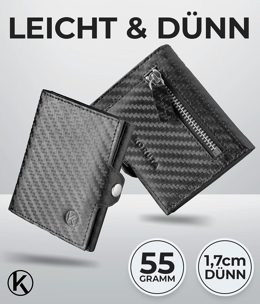 KORUTA® Slim Wallet mit Münzfach &amp; RFID Schutz - Kartenetui - Mini Geldbörse für Herren &amp; Damen - Kr