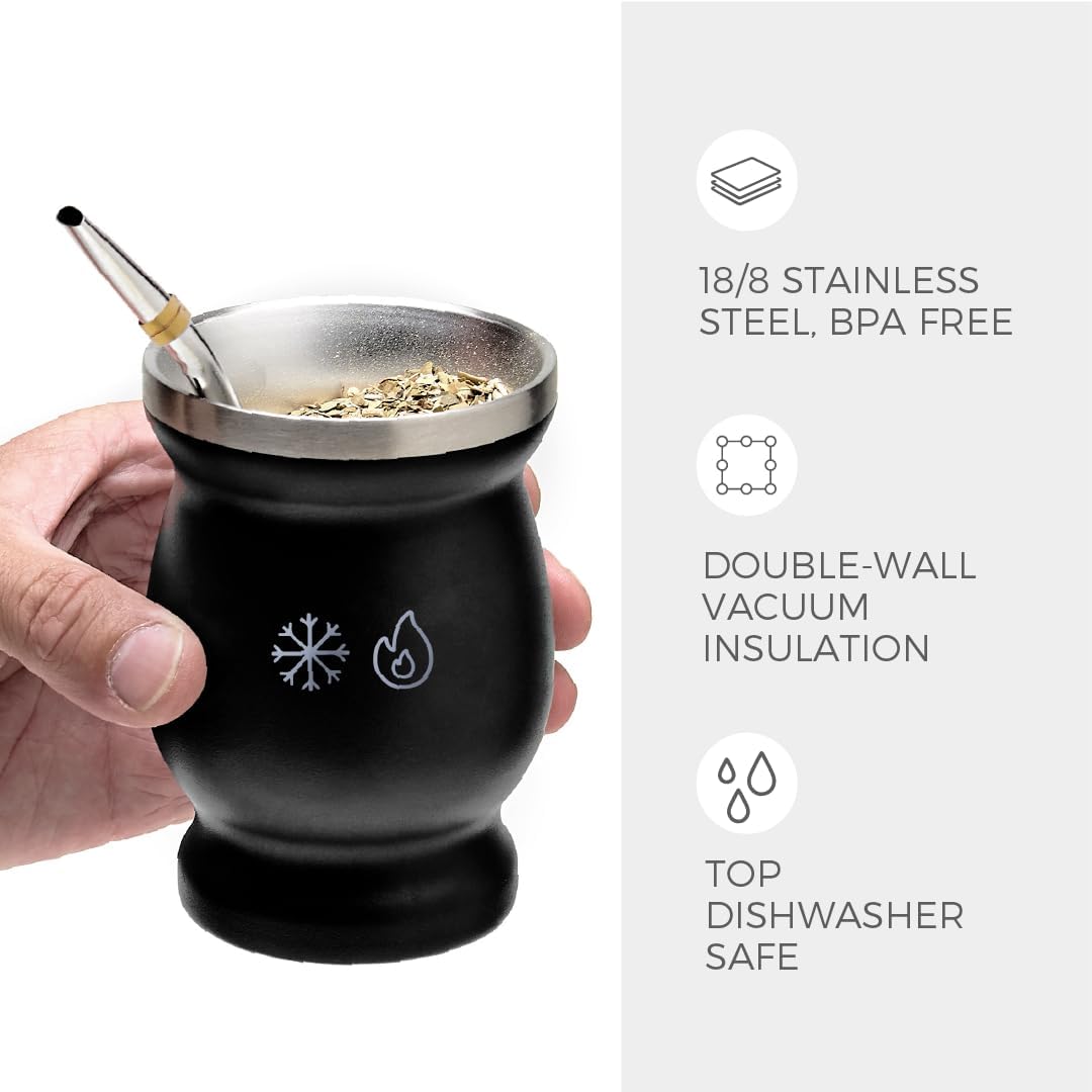 balibetov Yerba Mate Tee Set (Mate Becher) aus Rostfreiem Edelstahl mit Bombilla (Strohhalm) für Mat