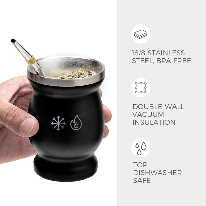 balibetov Yerba Mate Tee Set (Mate Becher) aus Rostfreiem Edelstahl mit Bombilla (Strohhalm) für Mat
