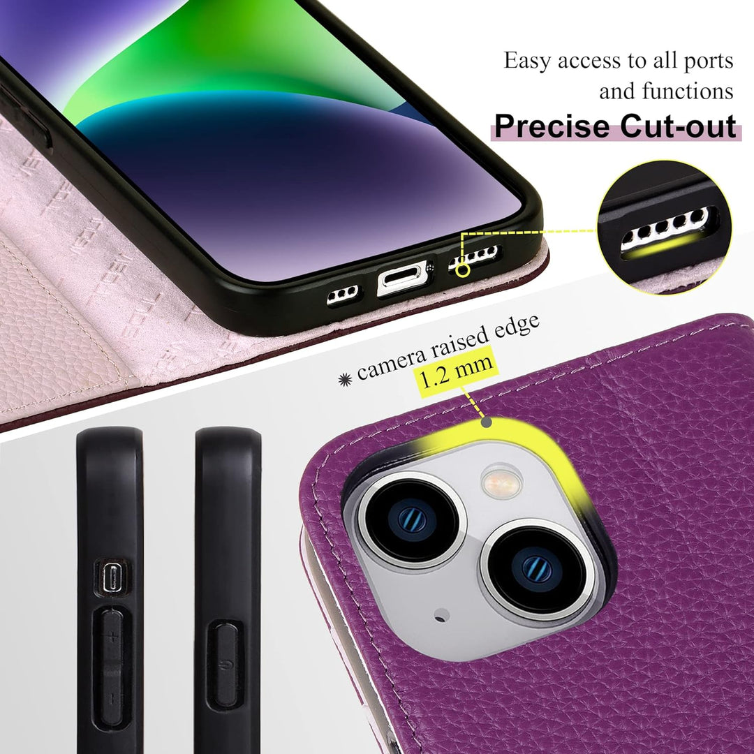 VISOUL Hülle für iPhone 13, Schutzhülle [Echt Leder] [Schützt vor Stoss] [Kartenfach] [Magnetverschl