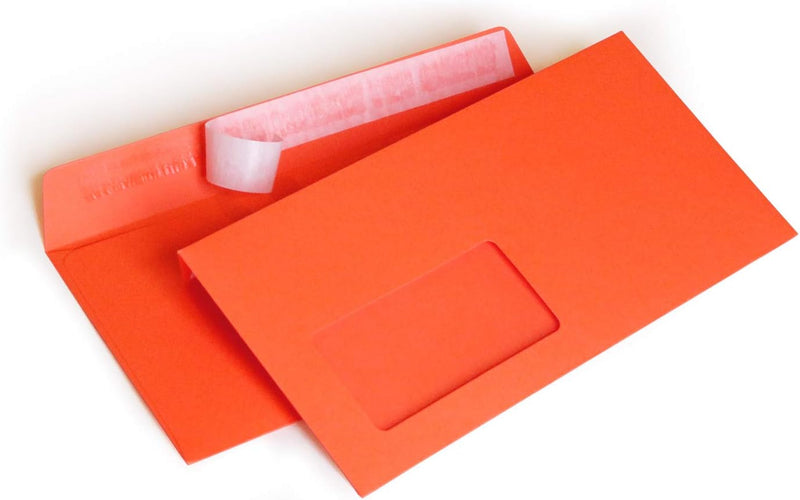 Briefumschläge DIN lang C6/5 114x229 mm orange 120 g/m² mit Fenster haftklebend (205AF) (500), 500