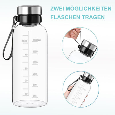 RNCKUUE 2 Liter Glasflasche, 2l Glas Trinkflasche, Wasserflasche Glas mit Sieb, Neoprenhülle, Flasch