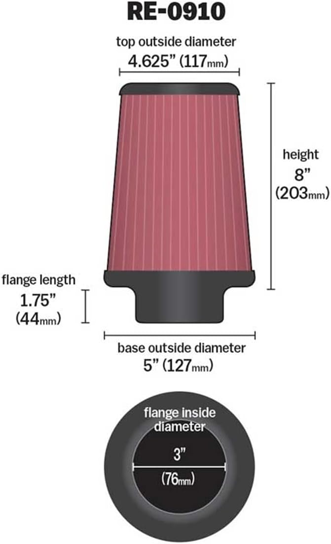 K&N RE-0910 Waschbarer und wiederverwendbarer KFZ und Motorrad Gummi Universalluftfilter, Rot