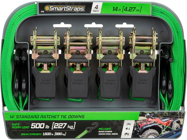 SmartStraps 3,6 m, gepolsterte Ratschen-Spanngurte, 4 Stück, Standard-Spanngurte – 7 kg Bruchfestigk