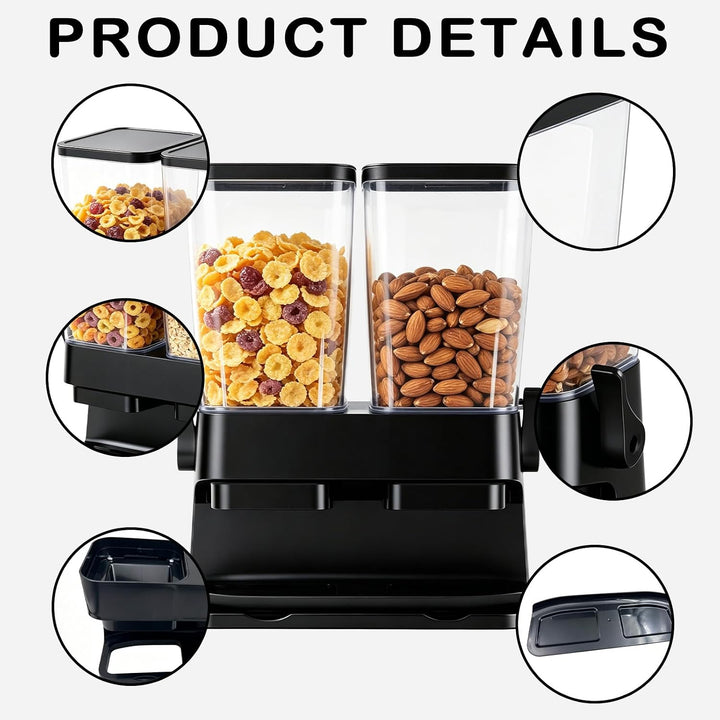 Müslispender, 2er-Set Cornflakes Dispenser, Doppelt 3L Lebensmittelspender aus Kunststoff für Nüsse,