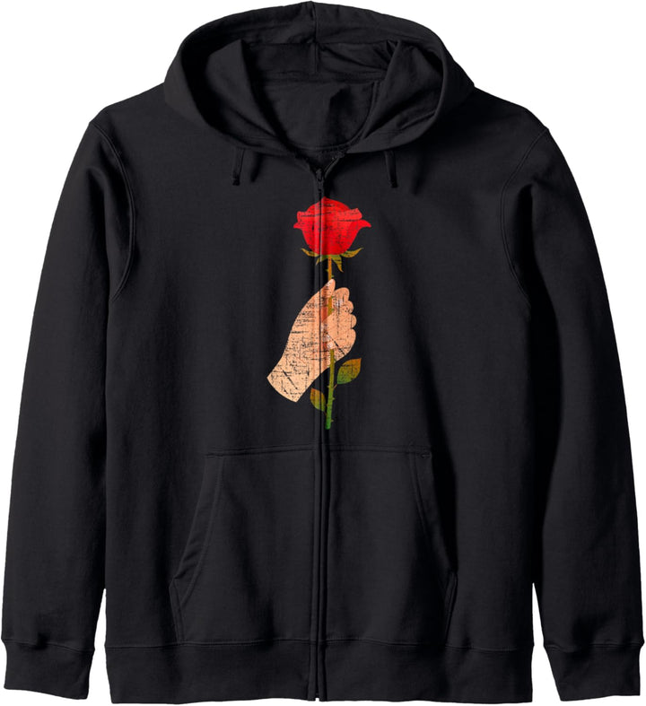 Hand Hält Rote Rose - Liebe Valentinstag Design Kapuzenjacke