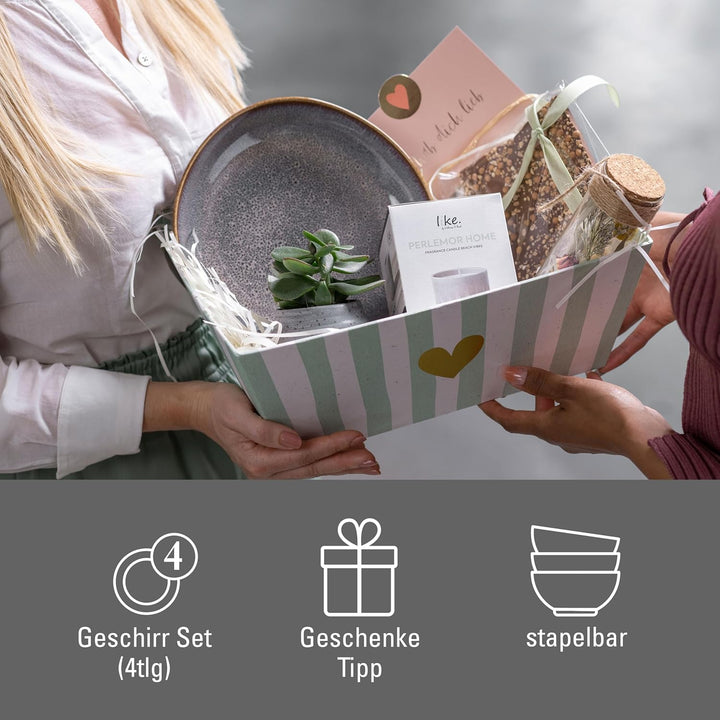 like. by Villeroy &amp; Boch - Lave beige Geschirr Set aus Steingut, 4tlg., Pottery Look, Tafelservice f