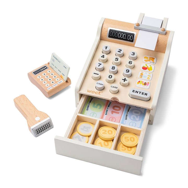 New Classic Toys 10651 Registrierkasse, inkl. Spielgeld, Scanner und Bankkarte, Zubehör für Kauflade