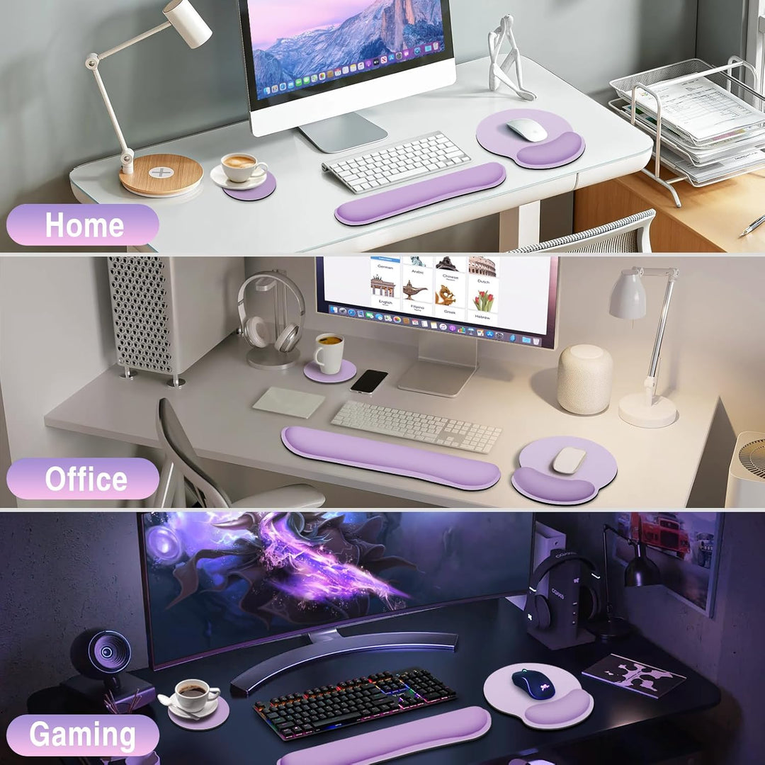 Mauspad Set, 3-in-1 Mousepad mit Gelkissen+Handballenauflage Tastatur+Cup Pad,Ergonomisches Mauspad