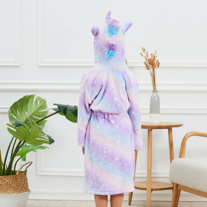 Ceruwum Einhorn Bademantel für Mädchen Weich Fleece Morgenmäntel mit Kapuze 3-4 Jahre Leuchtendes Li