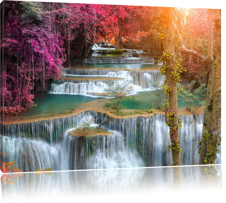 Pixxprint Wasserfall im Regenwald als Leinwandbild/Grösse: 100x70 cm/Wandbild/Kunstdruck/fertig besp