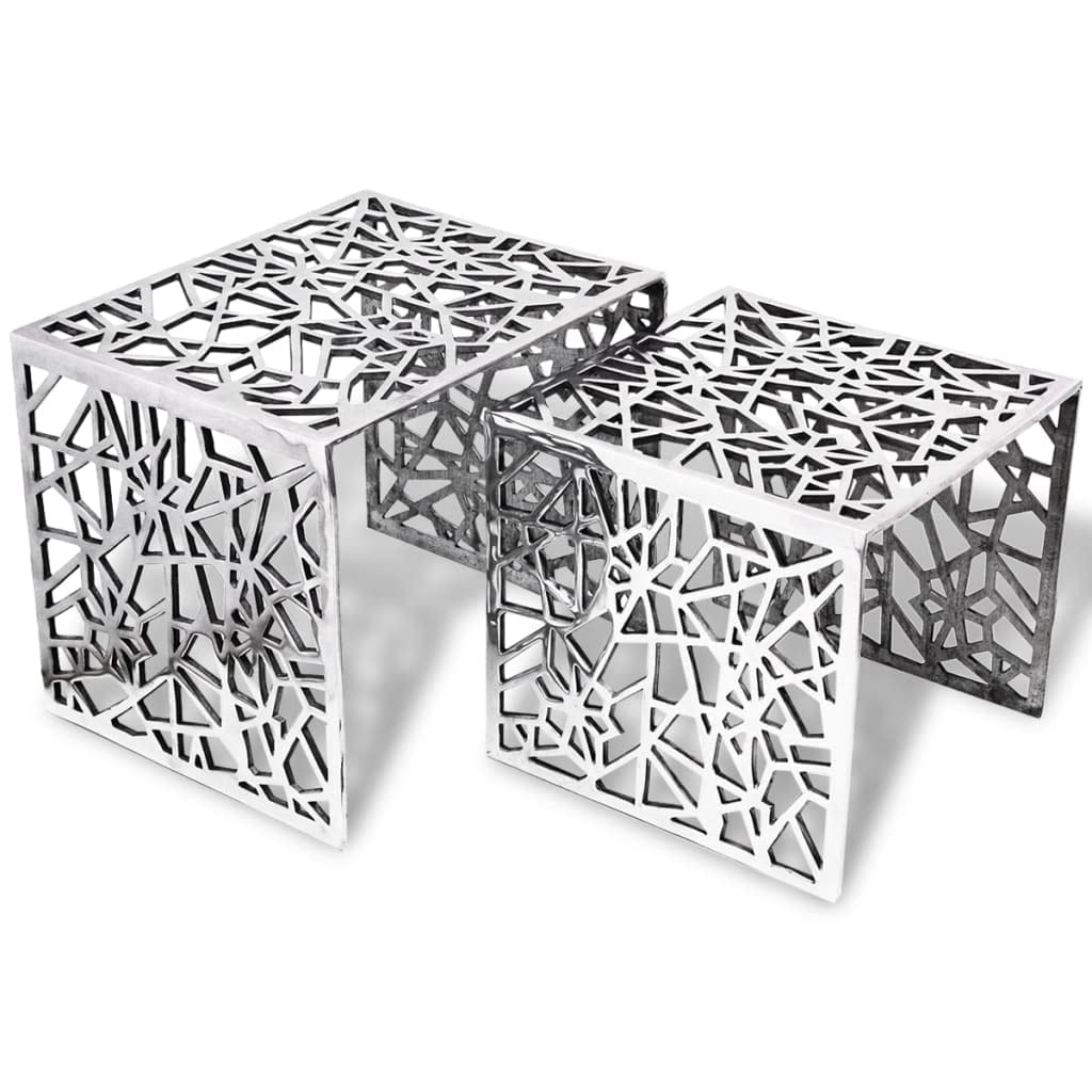 vidaXL 2tlg Aluminium Beistelltisch Set Couchtisch Kaffeetisch Wohnzimmer Silber