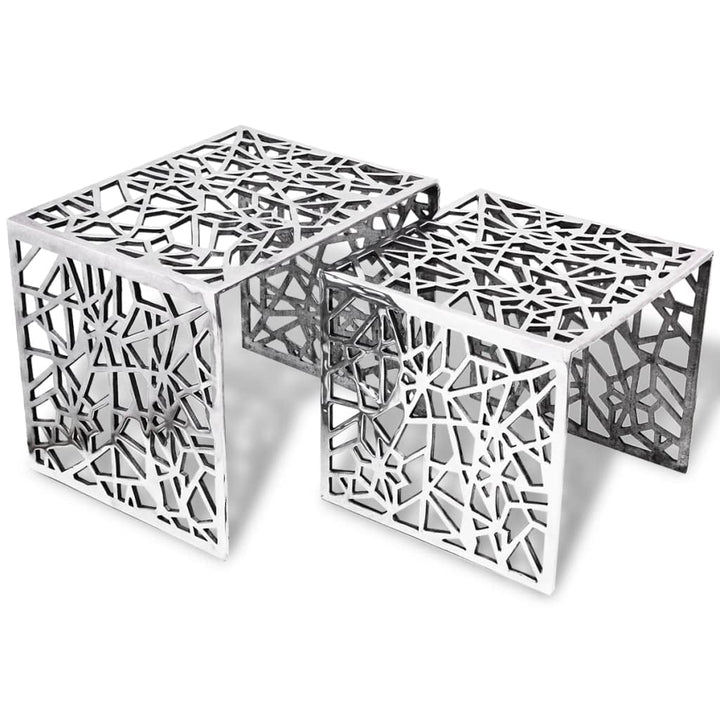 vidaXL 2tlg Aluminium Beistelltisch Set Couchtisch Kaffeetisch Wohnzimmer Silber
