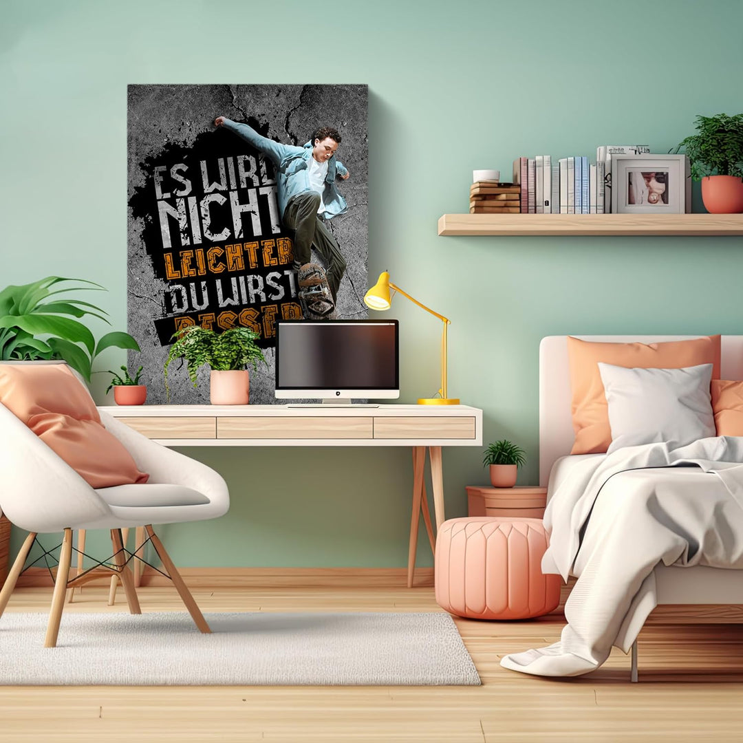 wandmotiv24 Motivations Motiv als Leinwandbild, 80x60cm, Hochformat, Motivation, Leichter, Beton, Sk