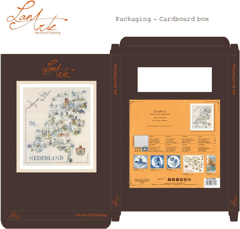 Lanarte PN-0175289 Kreuzstichset Landkarte der Niederlande, Zählmuster Zählmusterpackung, Baumwolle,