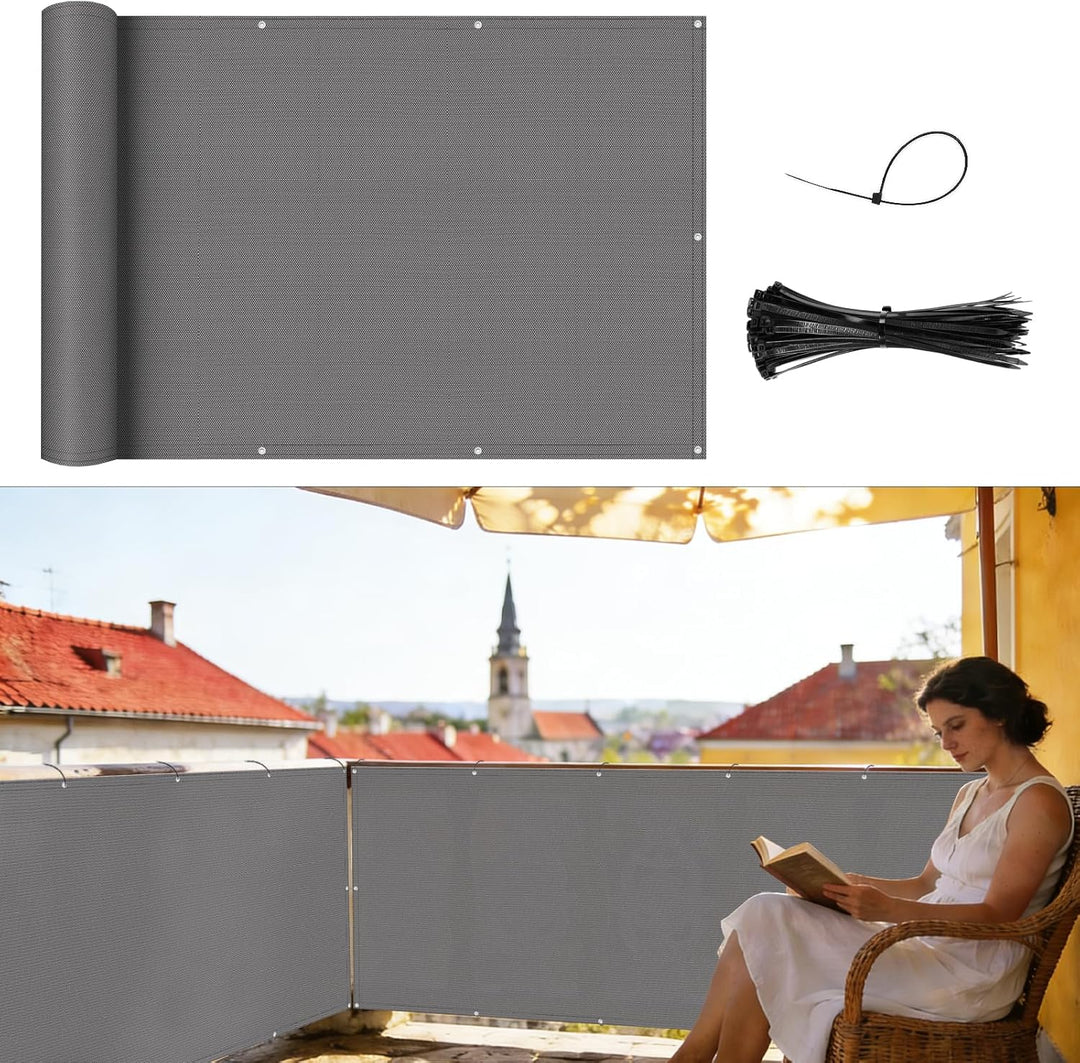 Shade&Beyond Balkon Sichtschutz Wetterfest 90x500cm, 95% UV-Schutz Balkonabdeckung mit Kabelbinder f