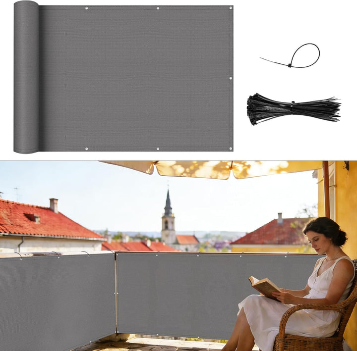 Shade&Beyond Balkon Sichtschutz Wetterfest 90x500cm, 95% UV-Schutz Balkonabdeckung mit Kabelbinder f
