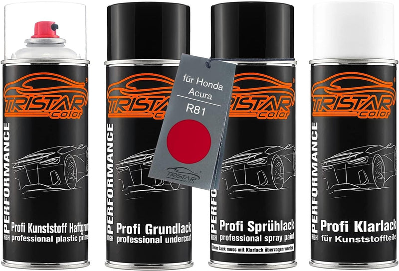 TRISTARcolor Autolack Spraydosen Set für Kunststoff Stossstange für Honda/Acura R81 Milano Red/Rouge