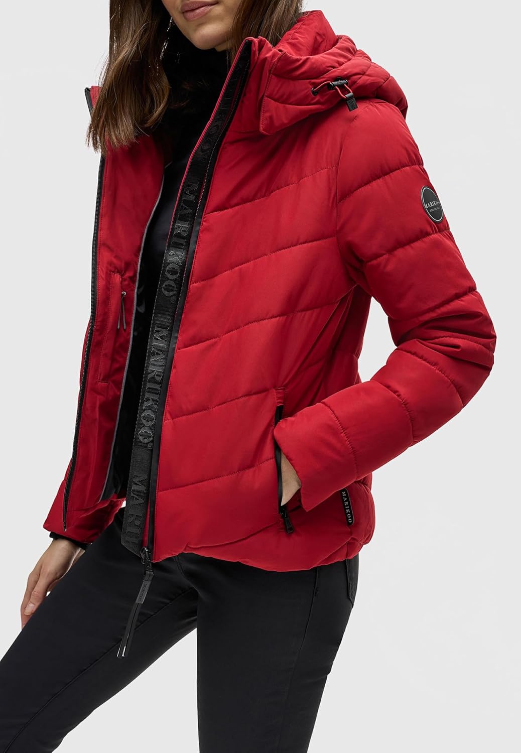 MARIKOO Damen Winterjacke warme Steppjacke mit abnehmbarer Kapuze Samuiaa XVI XS-3XL S Dark Red, S D