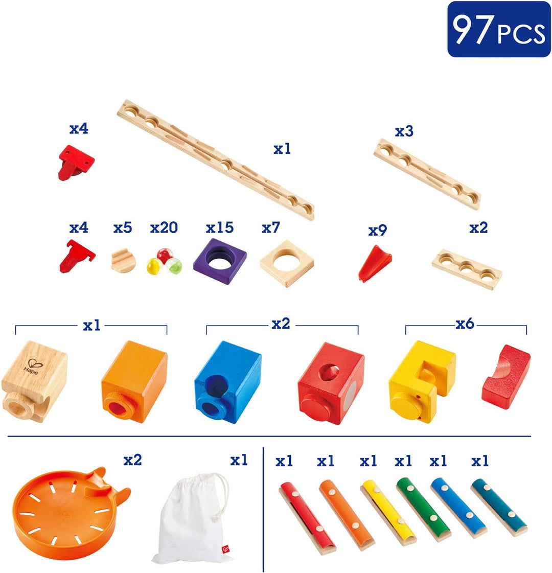 Hape Quadrilla Music Motion, Murmelbahn Set aus Holz, ab 4 Jahre