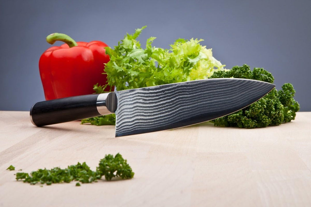 ECHTWERK Damastmesser Küchenmesser Kochmesser, gebogene scharfe Klinge für präzise Schnitte von Flei