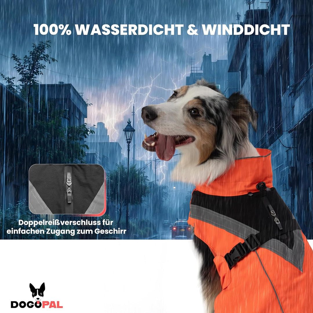 DOGOPAL 2in1 Allwetter-Hundemantel – Wasserdichter Hunderegenmantel mit herausnehmbarem Fleece – Reg
