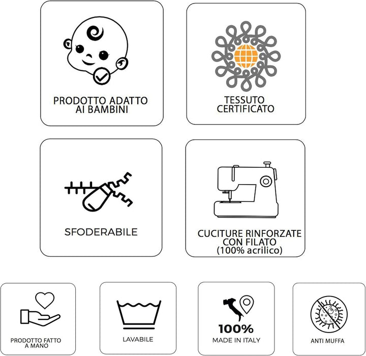 Arketicom, Soft Pouf Round Made in Italy, Abnehmbarer Bezug aus Baumwollstoff, weiche Füllung, berei