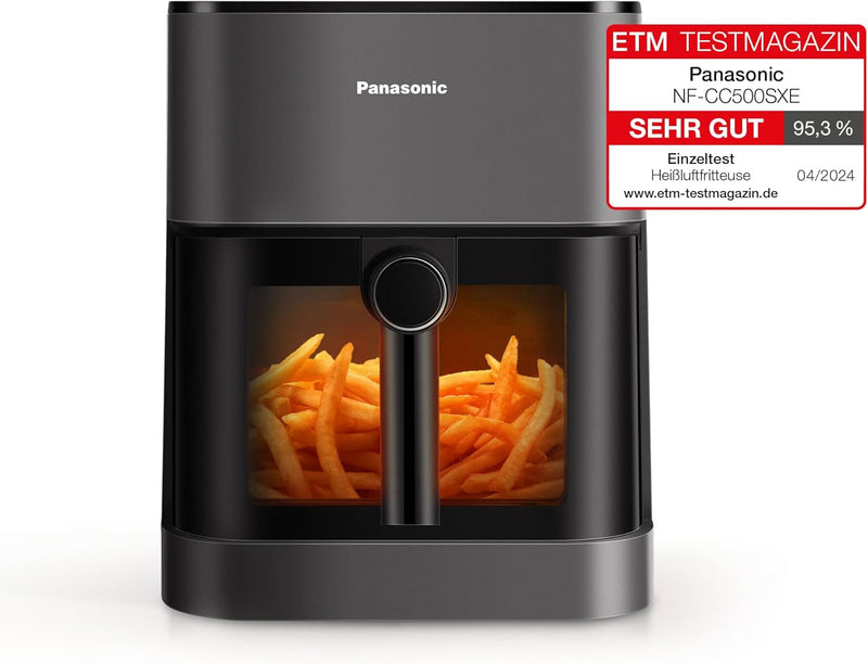 Panasonic NF-CC500SXE Air Fryer mit Sichtfenster, 5 l, 80–200 °C, digitaler Timer & LCD-Display, san