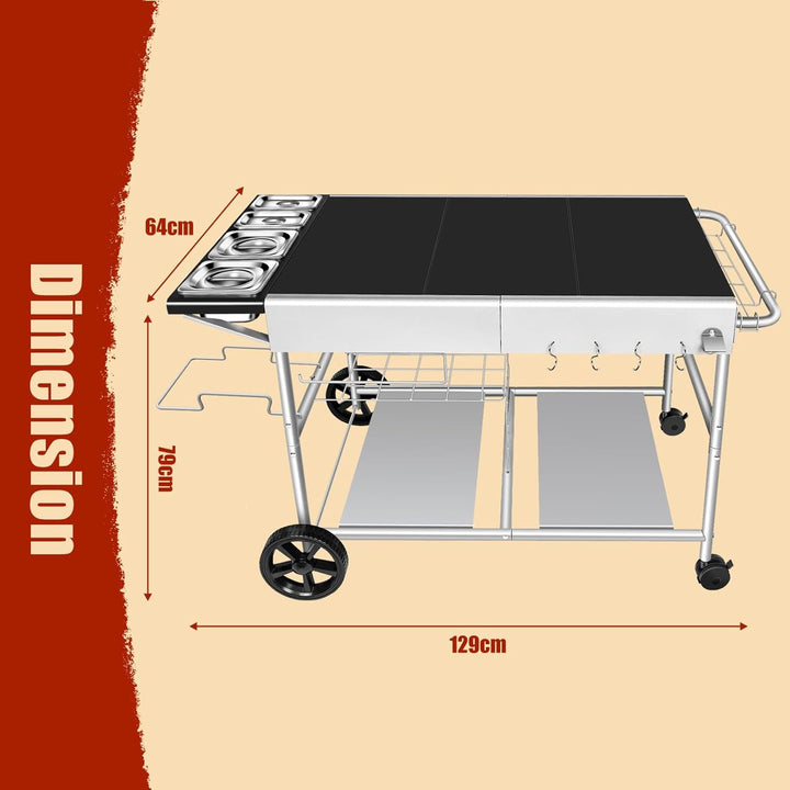 Denmay 128 x 66 x 78cm Grillwagen für Weber Q Serie, Ninja Woodfire, Pizzaofen, Tischgrill, Pizzaofe
