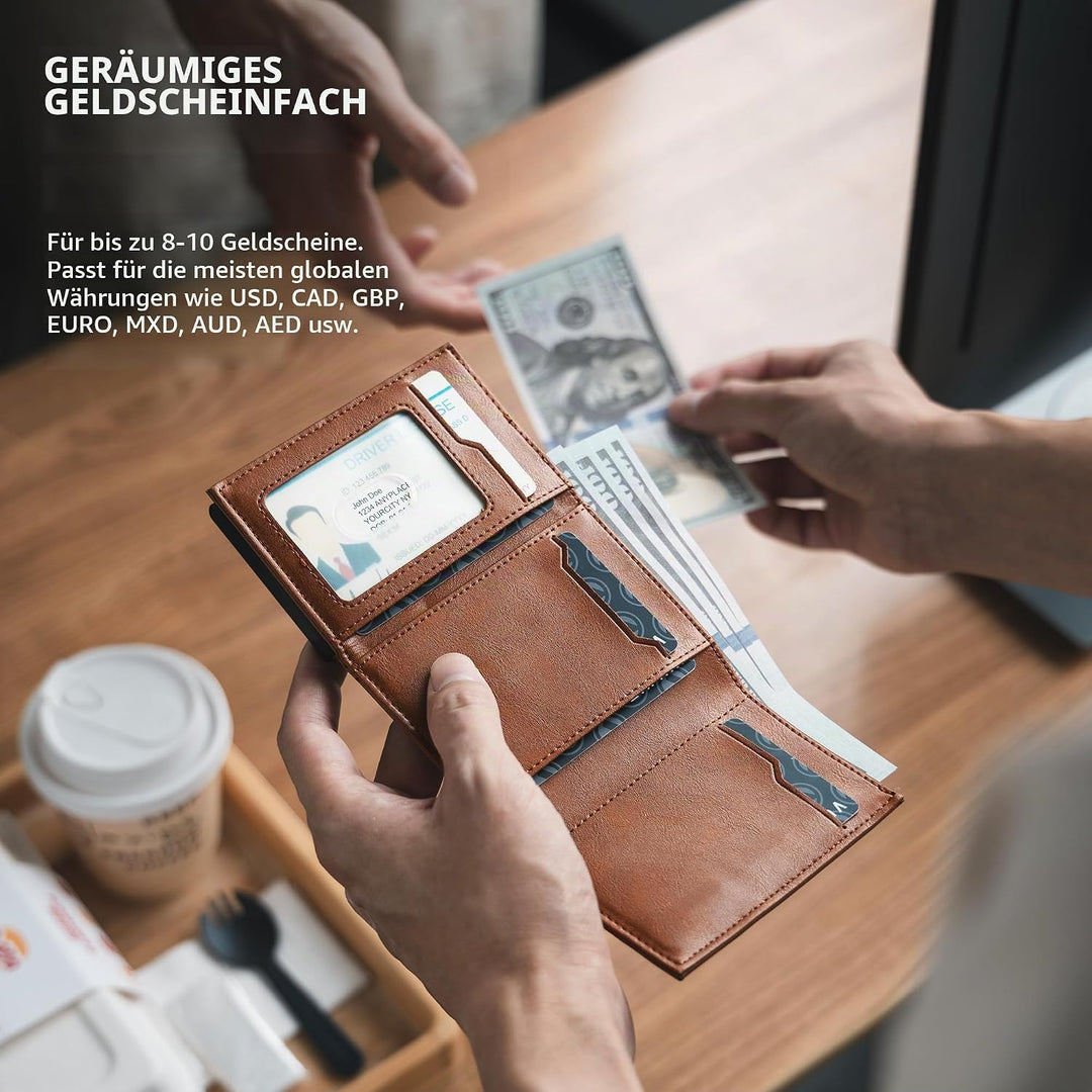 VULKIT Kreditkartenetui RFID-blockierende Pop-Up-Kartentasche aus Echtem Leder mit Geldscheinfach, A
