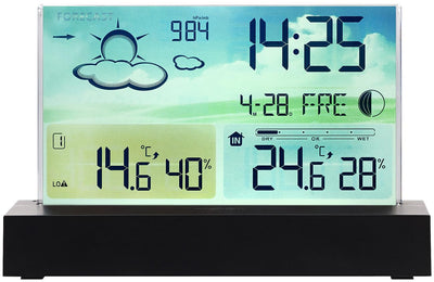 infactory Barometer: Funk-Wetterstation mit rahmenlosem LCD-Display, Aussensensor, Funk-Uhr (Digital