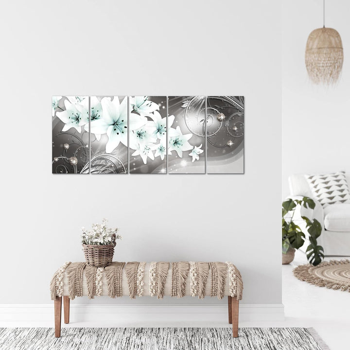Runa Art Bild Blumen Lilien Wandbilder auf Vlies Leinwand 5 Teilig Wanddekoration Wohnzimmer Schlafz