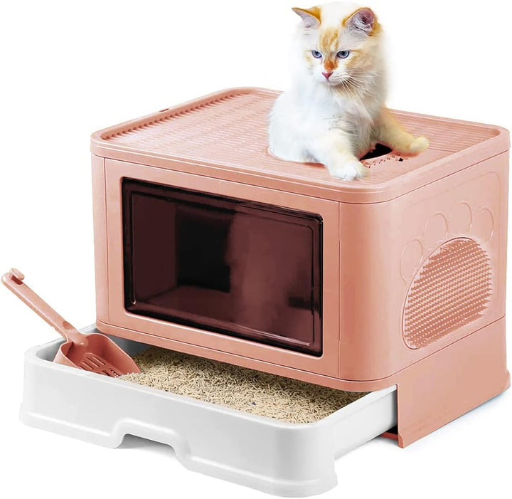 Katzenklo, Katzentoilette mit Deckel, Katzenklo inklusive Schaufel, ausziehbares Tablett, 2 Öffnunge