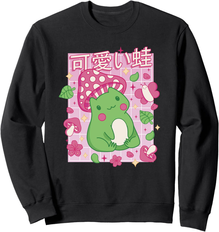 Niedlicher Frosch und Schmetterlinge, Pilze, Natur Sweatshirt