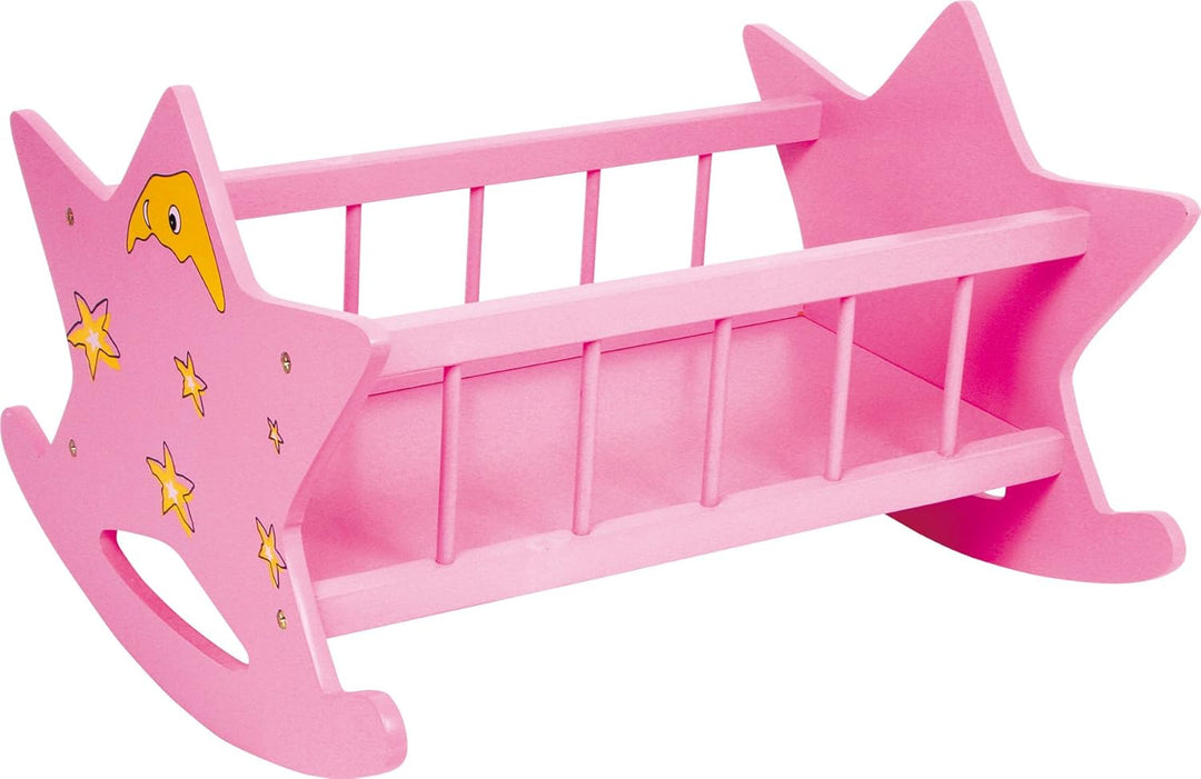 small foot Puppenwiege „Stern“ aus Holz, in rosa mit Mond und Sternen, für Puppen bis 45 cm, ab 3 Ja