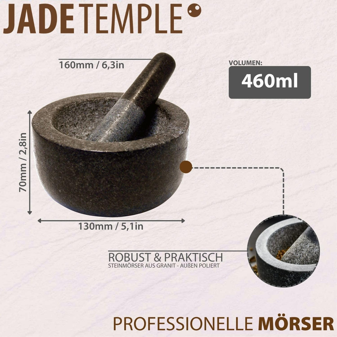 JADE TEMPLE 17036 Steinmörser mit Stössel im Set, effektives und einfaches mörsern, aus massivem Gra