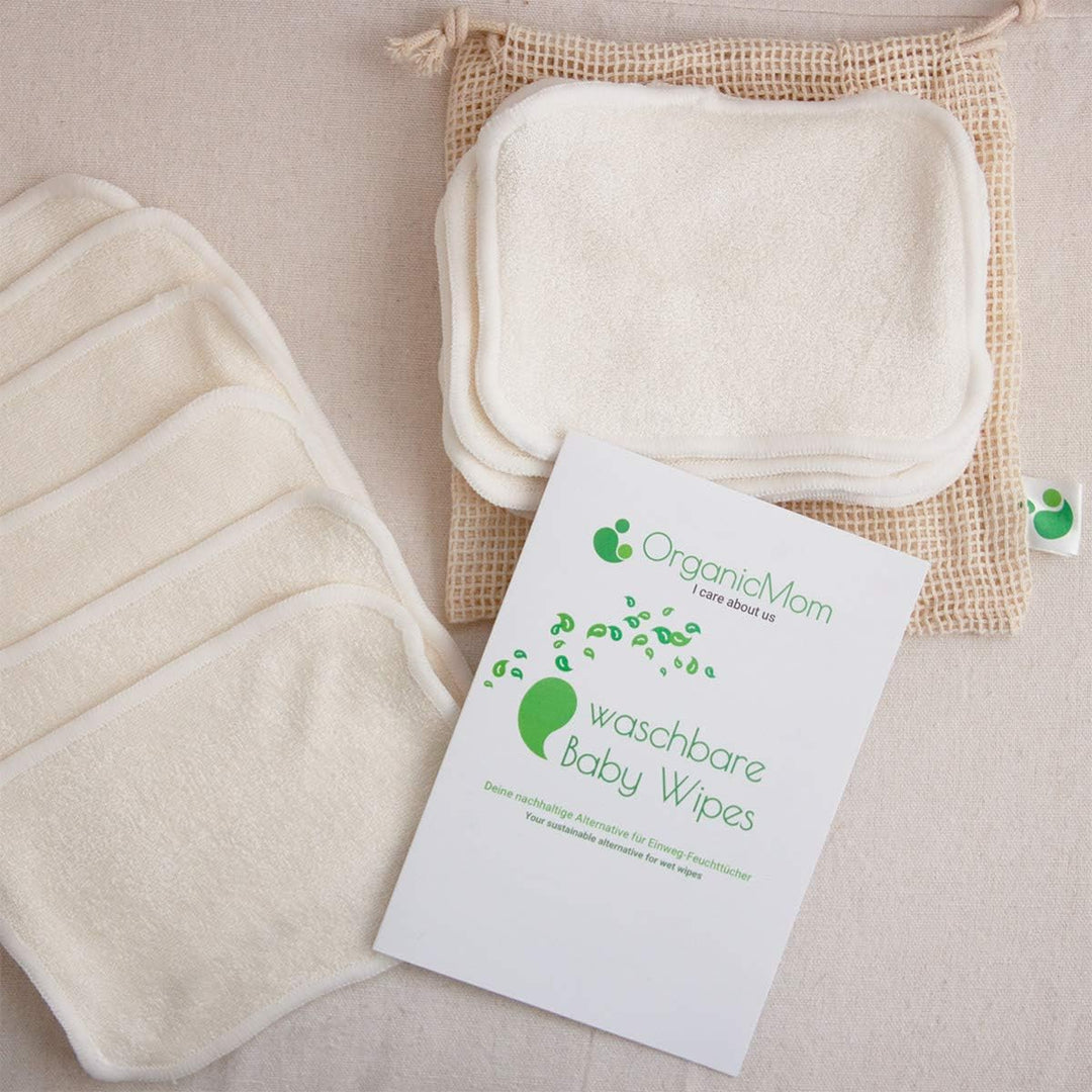 OrganicMom® Doppelpack 2 x 15 Waschbare Baby Trockentücher aus Bambus, inkl. Wäschenetz, nachhaltige