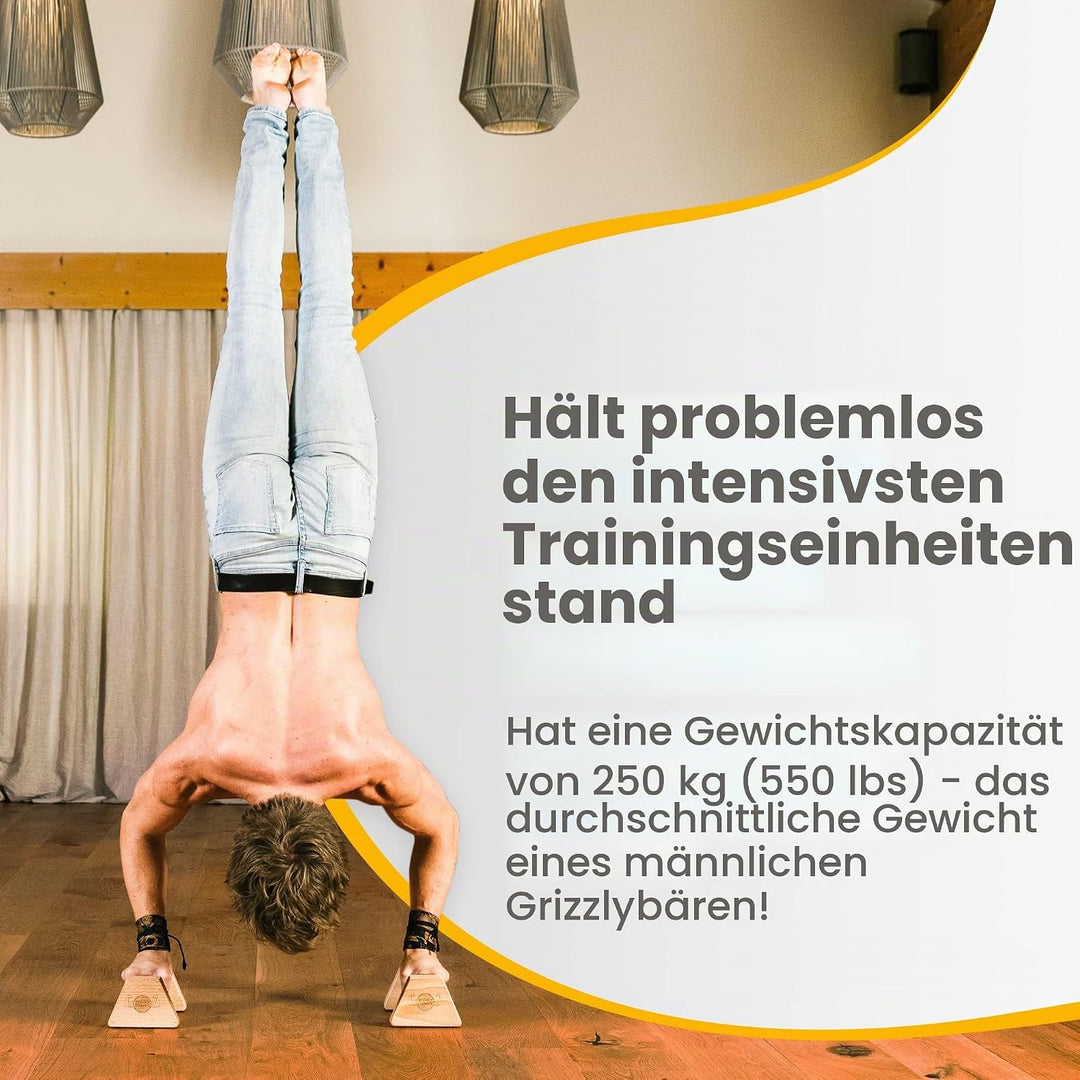 woodpower PowerBars Holz-Parallettes gelenkschonende Liegestützgriffe, Handstand-Barren &amp; Minibarren