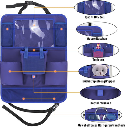 Annmore Auto Organizer mit Tasche für Toniebox Starterset, Rückenlehnenschutz Auto Kinder mit Halter