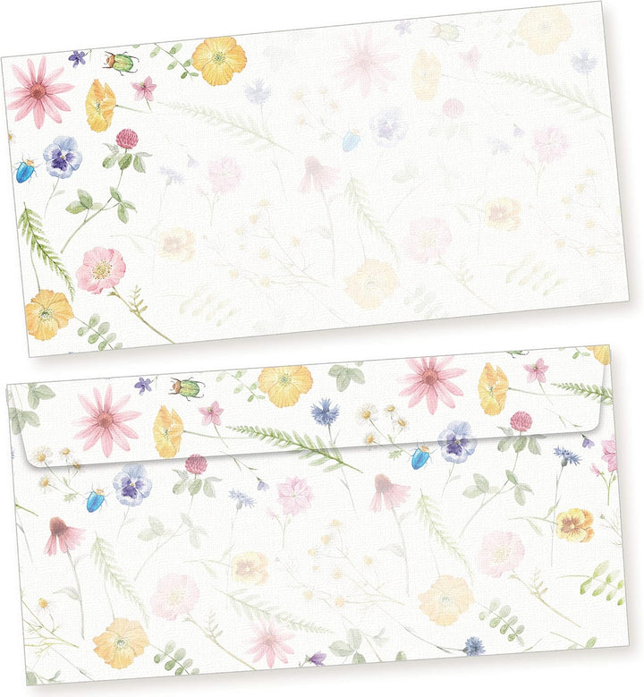 Flora Bianca Briefpapier mit Umschlag Set Vintage Blumen 25 Sets Papier DIN A4 beidseitig floral Nat