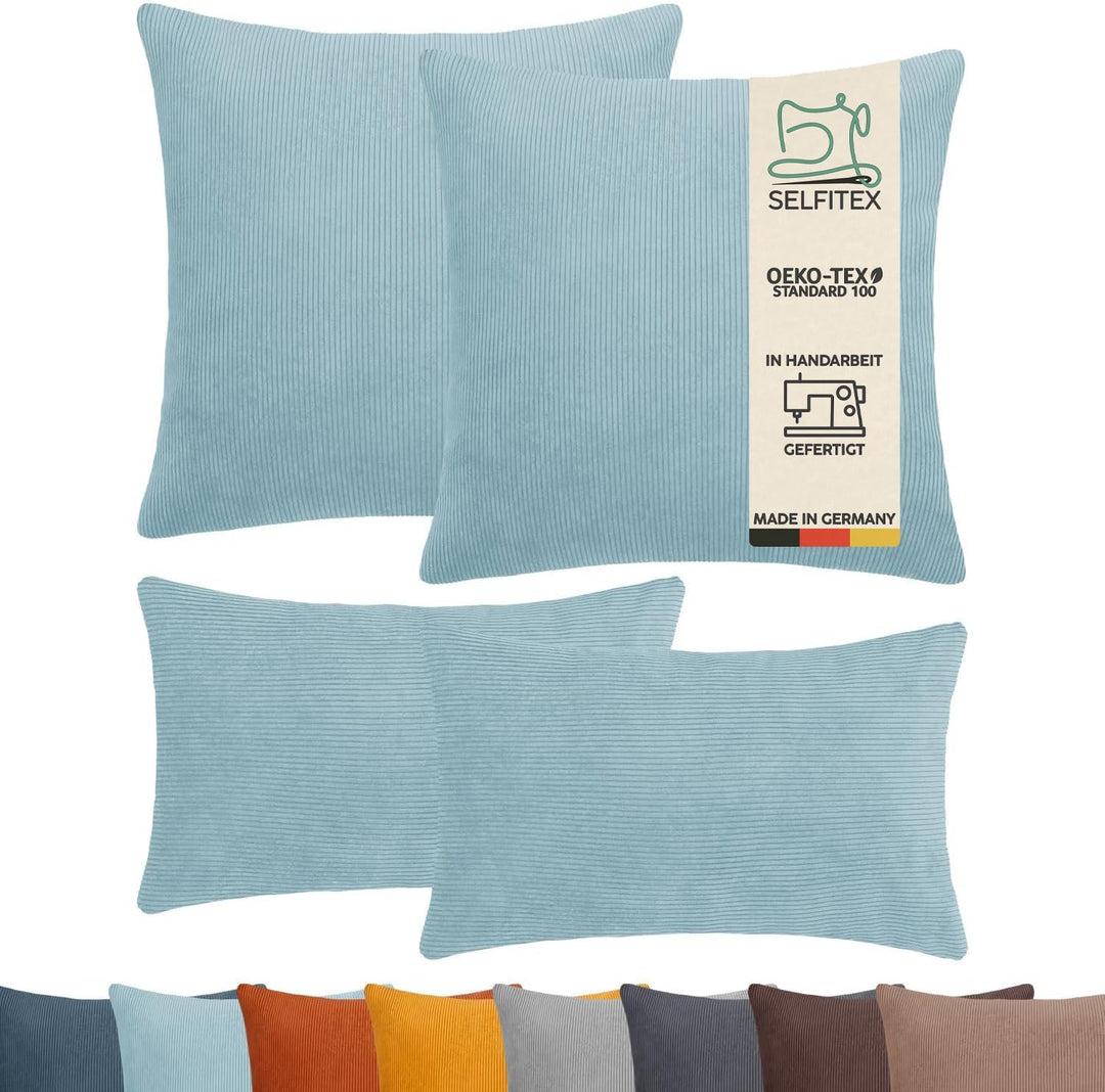 4er Set Cord Sofakissen 2X 30x50 + 2X 50x50, Couchkissen inkl. Füllkissen, samtiger Kissenbezug mit
